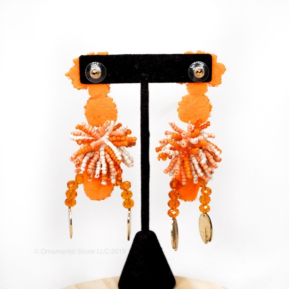 Lobster Orange Beaded Statement Earrings #56 - Picture 3 of 5